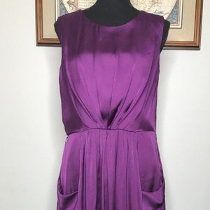 J Taylor Sheath Dress Women's 10 Purple Round Neck Pleated Waist NO BELT